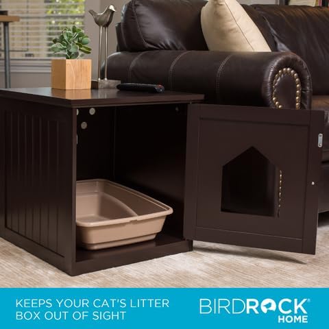 INTERNET'S BEST Decorative Cat House & Side Table, Nightstand, Pet Crate, Hidden Litter Box Enclosure, Multi-Functional Kitty Furniture, Hiding Spot, Wooden Cabinet for Cats, Kitten Home - Espresso
