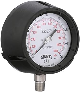 Winters PPC Series StabiliZR Phenolic Dual Scale Pressure Gauge with Safety Blowout Back, 30"Hg-0-100 psi/kpa, 4-1/2" Dial Display, +/-0.5% Accuracy, 1/4" NPT Bottom Mount