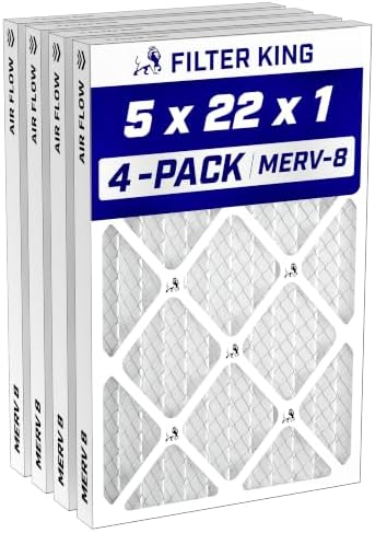 Filter King 5x22x1 MERV 8 Pleated HVAC Air Filters, 4-Pack