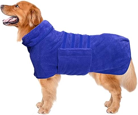 Geyecete Pineapple Grid Fast Drying Super Absorbent Dog Cat Bath Robe Towel - Blue, S