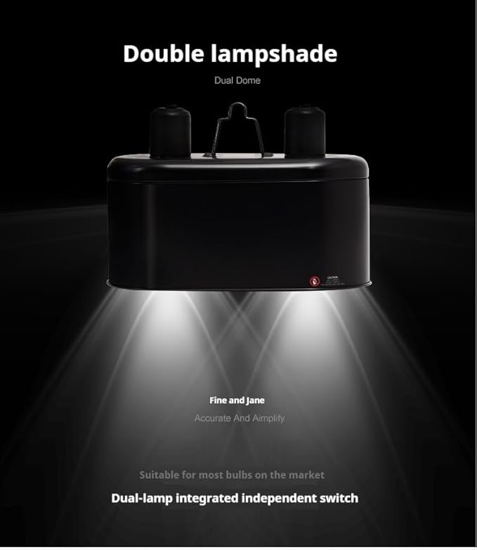 REPTI ZOO Nano Combo Dual Reptile Deep Dome Lamp Fixture for Reptile Max 40 Watts Max Bulb Height 4 inch Per Socket UVB Light Fixture Dual Lamp