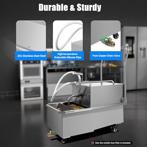 55L/14.5Gal Mobile Fryer Filter, 550W Commercial Fryer Filter Machine Cart, Stainless Steel Oil Filter Machine Separator with Wheels Deep Fryer Filter Machine, 32L/min Oil Pump Flow, for Restaurant