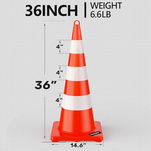 BATTIFE Traffic Safety Cones 36 Inch with Handheld, Orange Cones with Reflective Collar, Cones for Parking Lot, Sport & Driving Training, Road Safety, Construction Events (24 Cones)