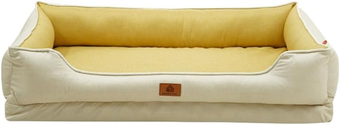 Large Dog Bed with Removable Washable Cover & Bolsters - Waterproof, Non-Slip Pet Sofa for Big Dogs(Yellow,24 * 18 * 8in)