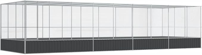 Large Metal Heavy Duty Walk-in Aviary Cage with Extension, Ample Activity Space Bird Cage with Lockable Door Also for Chickens and Rabbits, Silver 366.9"x120.9"x83.5" Steel,-526