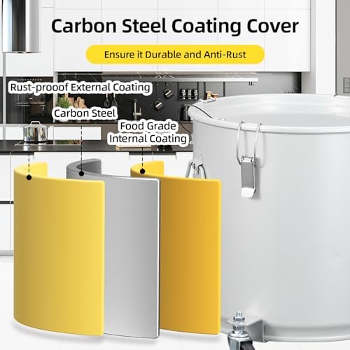8 Gal Fryer Grease Bucket, Fryer Oil Bucket with Lid, Oil Disposal Caddy with Rust-Proof Coating, Coated Carbon Steel Oil Filter Pot with Caster Base, Oil Transport Container with Lock Clips & Filter