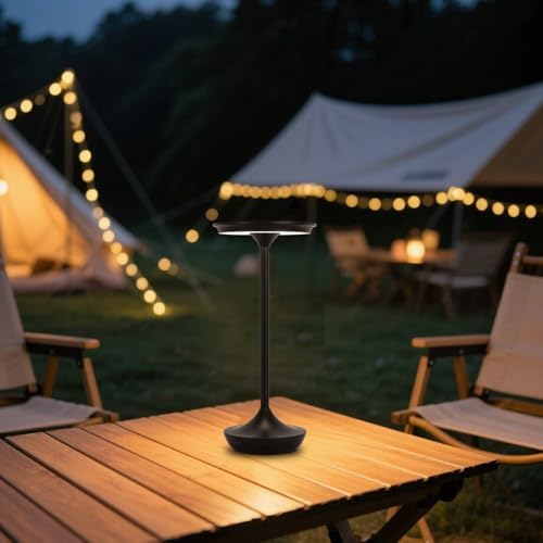Cordless Rechargeable Table Lamps, Portable 6000mAh Battery Desk Lamp Waterproof 3 Color Stepless Dimming Black LED Table Light for Outdoor/Dinning/Patio/Restaurant (2Pack)