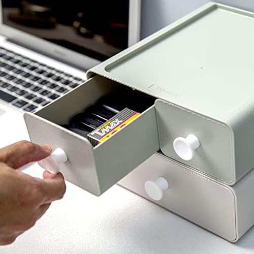 livinbox 2 PCS Stackable Plastic Desk Organizer, Drawer Type Desktop Storage Box, Cosmetics Makeup Stationery, Gel Pens, Pencils, Markers, Tape, Erasers, Paperclips, Chargers, MD-2012 (Beige&Green)