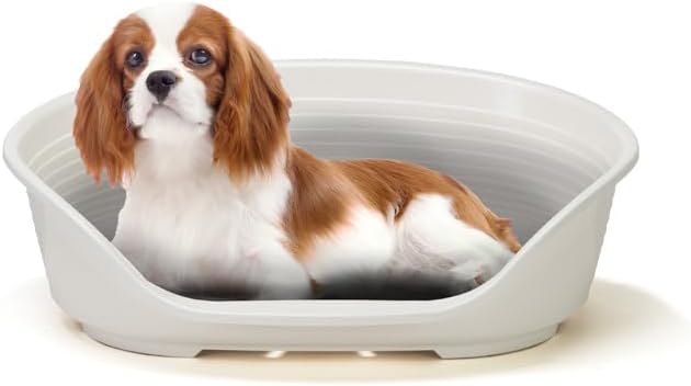 Ferplast Cat Bed, Plastic Dog Bed Medium, Ventilation Holes and Non-Slip Rubber Feet for Added Stability 70,5 x 52 x h. 23.5 cm. White