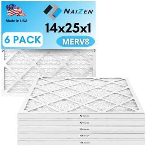 NAIZEN Air Filter Replacement Set, 14x25x1 inches, MERV 8, 6-Pack, Pleated