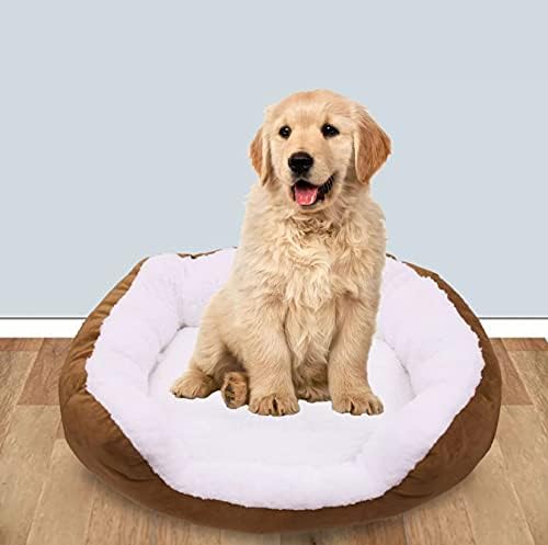 Sakar Pet Genius Heated Pet Bed, Warming Bed for Dogs and Cats with Removable Cover, DoubleSided Puppy Bed for Winter and Summer, Dirt Resistant and Non Slip Bottom, Brown and White, (PET602)