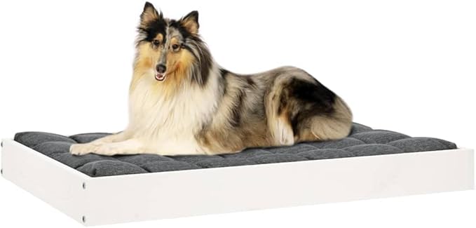 White Solid Pine Wood Dog Bed 36x25.2x3.5 Inch Large Pet Sofa for Medium Dogs, Rustic Minimalist Raised Dog Bed Frame with Sturdy Design for Living Room & Bedroom