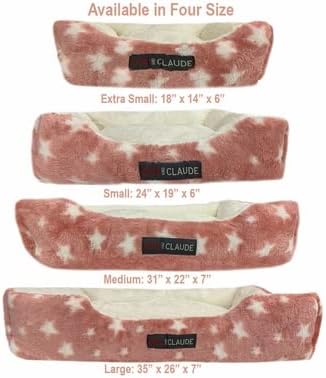 Otis & Claude Coral Velvet Dog Bed Pink, Medium 75x58 – Washable Soft Sofa-Style Bed, Tear-Resistant Look Indoor Pet Bed, Big Dog Couch Bed & Orthopedic-Style Comfort