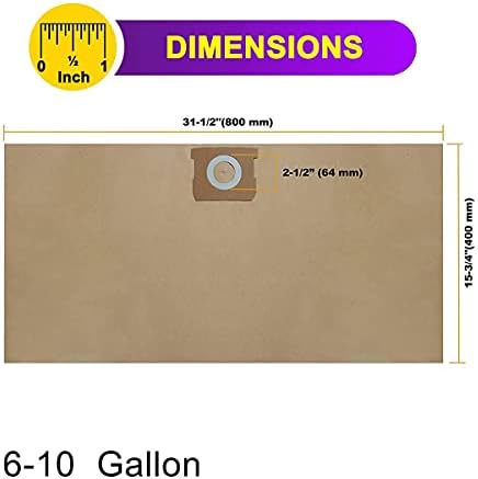 Pack 10 Vacuum Bags For DEWALT 6 to 10 Gallon Shop Vac DXVA19-4101, Dust Collection Bag with Filter For Vacmaster VHBM, Replacement Parts BM08 Accessories Kit