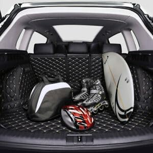 Full Coverage Trunk Liner for Mercedes GLS Class 2+3+2 Seater 2020-2025(with Vent on Left Side of Trunk) Rear Cargo Mat+Backrest Mat+Both Sides Panel Trunk Cover(Black w/Black Stitching)