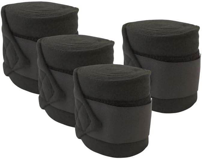 Jeffers Horse Fleece Polo Wraps 4 Pack and Equine Health Record 1 Pack Kit – Leg Wrap Accessories for Training Riding Turnout Stable, Hoof Care Tracker, Equestrian Horse Supplies - Black