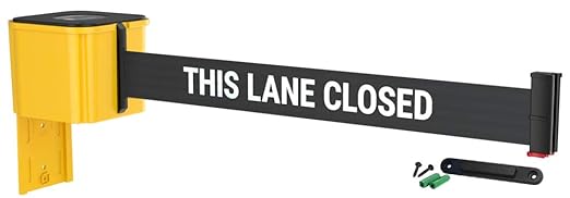 WM412 Retractable Belt Wall Mounted Yellow Crowd Control Barrier and Receiving End, 15' This Lane Closed Belt