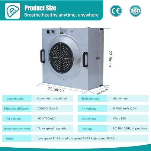FFU HEPA H14-Filter Laminar Flow Hood Updated FanFilter Unit（Include HEPA Filter）100/ISO Class 5 Cleanroom/Laboratory/Cleanroom/Mushroom Room, Laminar Air Flow Hood(22.6"x22.6"110V)