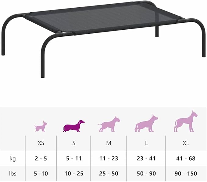Elevated Dog Bed for Small Pets, Portable Raised Pet Cot with Breathable Textilene Fabric and Durable Steel Frame, Indoor and Outdoor Cooling Bed for Dogs up to 22 lbs, Black