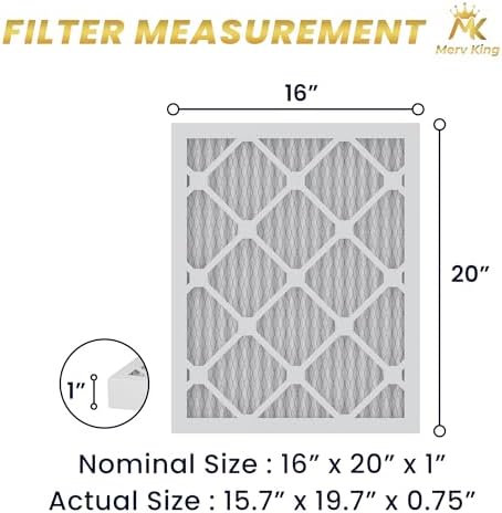 MervKing 16x20x1 Air Filter Actual Size: 15.7" x 19.7" x 0.75" MERV 8 MPR 600-700 | MADE IN USA | 2-Pack | Pleated HVAC AC Furnace Replacement