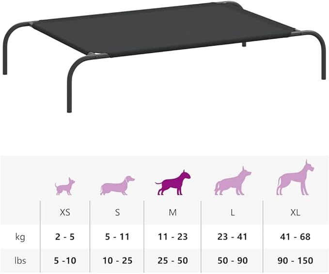 Elevated Dog Bed for Medium Dogs, Raised Pet Cot with Breathable Oxford Fabric and Durable Powder-Coated Steel Frame, Indoor Outdoor Cooling Bed, Black, 43.3 x 25.6 Inches