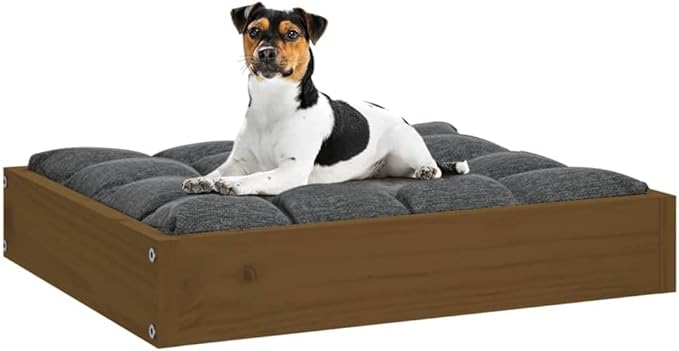 Solid Pine Wood Dog Bed for Small Dogs, Minimalist Rectangular Pet Sleeping Cot, Durable Raised Dog Bed Frame, Honey Brown Finish, 20.3 x 17.3 x 3.5 Inches
