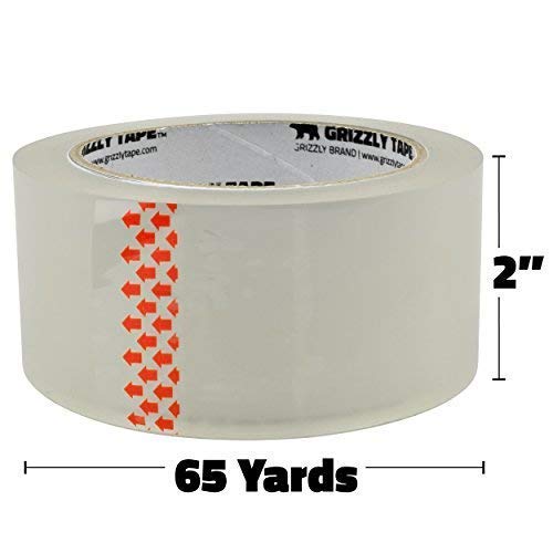 Grizzly Power Clear Packing Tape (6 Rolls) | Heavy Duty Packing Tape (2 Inch x 65 Yards) | 2.8mil Thick Strong Adhesive for Moving Boxes, Shipping Cartons, Office Use, Storage & Wrapping (390 Yards)