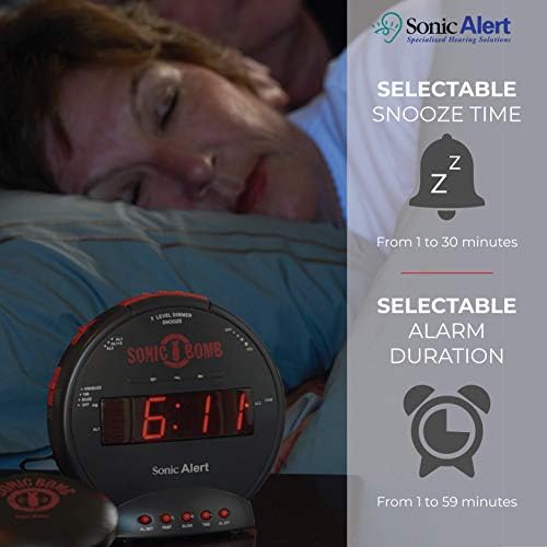 Sonic Bomb Dual Extra Loud Alarm Clock with Bed Shaker, Black | Sonic