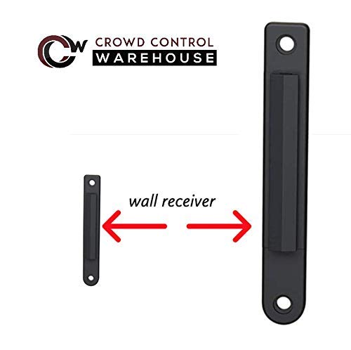 Crowd Control Warehouse - CCW Series WMB-125 Fixed Wall Mount Retractable Belt Barrier - 11 Foot, Black & Orange Diagonal Stripes Belt with Black Steel Case