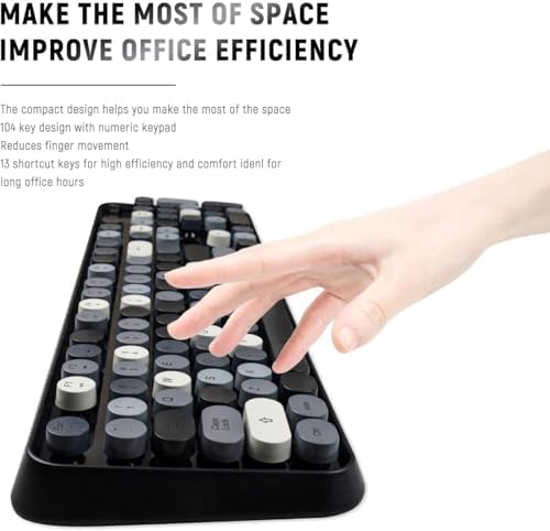 Clicky Wireless Keyboard and Mouse Combo,Retro Typewriter Style,Black Gray