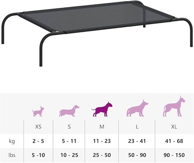 Elevated Dog Bed for Large Breeds, Raised Pet Cot with Breathable Textilene Fabric, Portable Cooling Bed for Indoor and Outdoor Use, Weather-Resistant Frame, Black