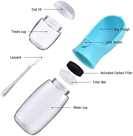 Dog Water Bottle with Food Container, Travel Puppy Water Bowl, Portable Pet Dispenser, Dog Stuff Accessories Items, Puppy Essentials Necessities for Yorkie Chihuahua Cat Walking and Hiking