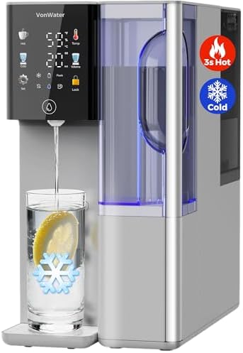 C5 Countertop Reverse Osmosis Water Filter, Hot and Cold RO System-3s Instant Hot, 6 Temp Settings 7-Stage RO Filtration Dispenser, NSF/ANSI372/42/58, Portable Pitcher, 3:1 Pure to Drain