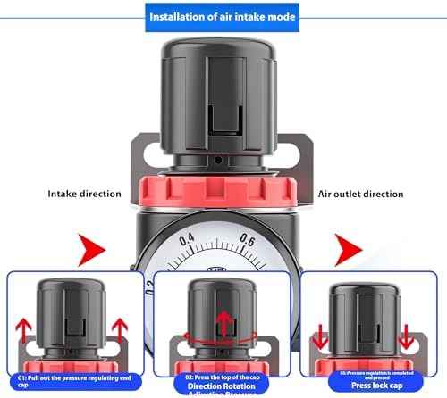 Compressed Air Pressure Filter Regulator Airtac BFR2000-C 1/4'' NPT 0-140 PSI Combo Piggybac Adjustable,Bracket,Gauge Semi-Auto Drain
