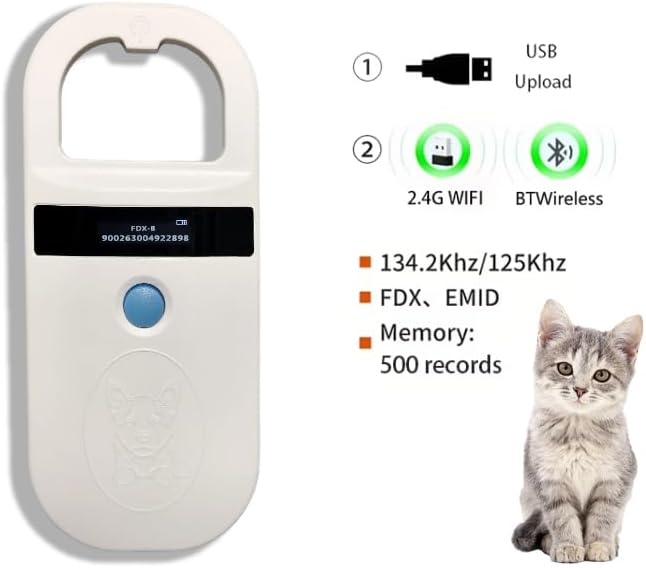 Pet Microchip Scanner ISO11784/85/FDX-B/EMID Animal Handheld Reader,134.2kHz Pet ID Scanner Rechargeable Animal Chip Registration, for Dog/Cat/Pig(AR190A)