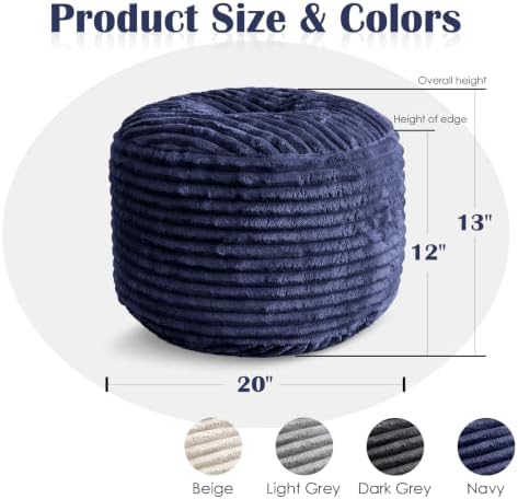 SHOUREN Stuffed Round Ottoman,Pouf Ottoman Foot Rest,18 X 14,Navy