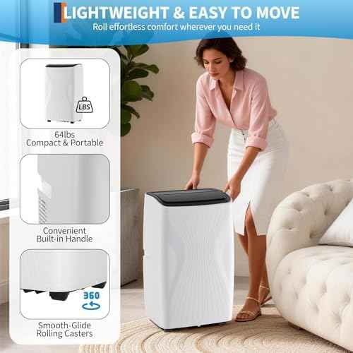 12,000 BTU Portable Air Conditioner, Quiet Portable AC Unit Fits 550 Sq.Ft with Cooling Dehumidifier Fan, Sleep Mode, Auto Swing, 24H Timer, LED Display, Remote and Installation Kit