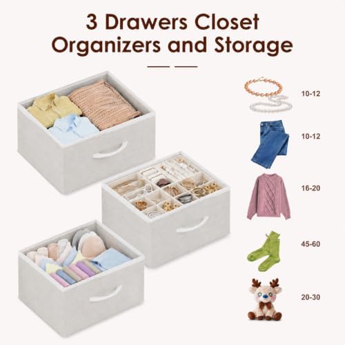 Hongtamoya Closet Organizers and Storage, Adjustable Shelves,3 Drawer White