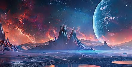 Scarlet Cosmic Aquarium Background,Cool Galaxy Parallel Space Themed Fish Tank Background, Tropical Desert Terrarium Background 72X16IN with 8 EVA Double-Sided Tape