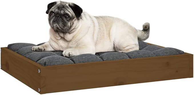 Solid Pine Wood Dog Bed for Small Breeds, Honey Brown Durable Pet Bed with Easy Assembly and Comfortable Mattress, 24.2x19.3x3.5 Inches Indoor Furniture for Beagles Dachshunds