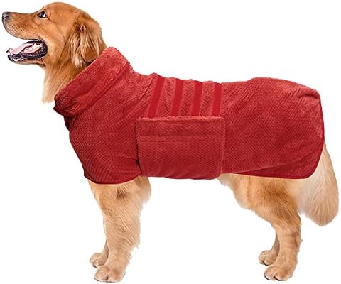 Geyecete Pineapple Grid Fast Drying Super Absorbent Dog Cat Bath Robe Towel - Red, XL