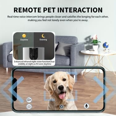 Pet Camera Treat Dispenser, 360°View Dog Camera with Phone App, 5G&2.4G WiFi 2-Way Talk Pet Cam Indoor for Cats Remote Treat Tossing, Motion Alerts, Auto Tracking