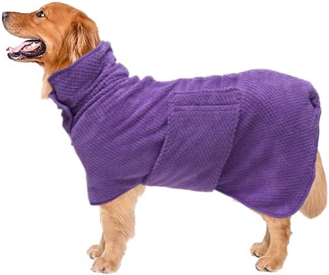 Geyecete Pineapple Grid Fast Drying Super Absorbent Dog Cat Bath Robe Towel - Purple, XL