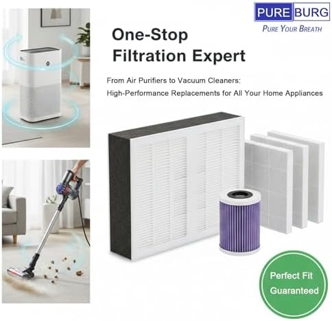 PUREBURG Replacement Filter Compatible with Bosch Air 4000 Air Purifier, 2-Pack H13 True HEPA Activated Carbon 2-in-1 For Air Clean Dust VOCs Odor 3-Stage Filtration