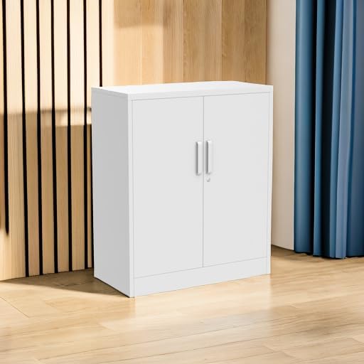 Yizosh Metal Garage Storage Cabinet with 2 Doors and 2 Adjustable Shelves - 35.5" Steel Lockable File Cabinet for Home Office,Garage,Gym,School (White)