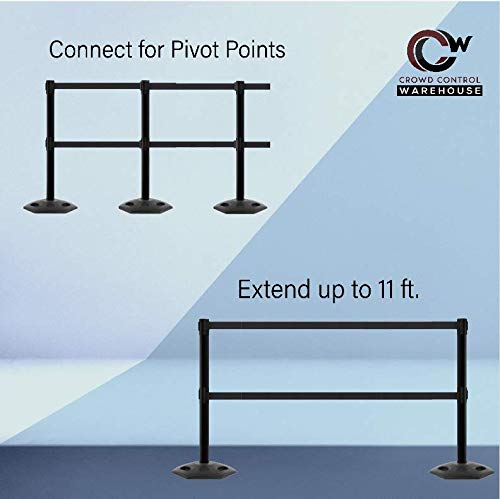 CCW Series WBB-200D - Set of 2 Retractable Dual Belt Barrier Stanchion, Heavy Duty Rubber Base, Black Post (11 Foot Belt, Red and White Diagonal Belt)