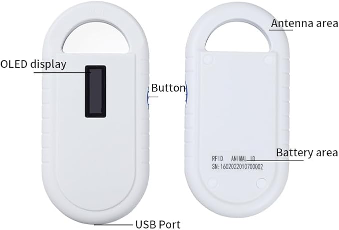 Pet Microchip Scanner ISO11784/85/FDX-B/EMID Animal Handheld Reader,134.2kHz Pet ID Scanner Rechargeable Animal Chip Registration, for Dog/Cat/Pig/Animal (Pure White) with Storage Memory