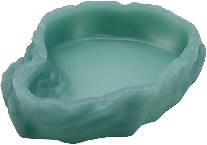 Reptile Water Dish,Resin Reptile Rock Food Feeder Bowl, Water and Food Bowl,Terrarium Decor for Leopard Gecko, Lizard,Spider,Turtle,Scorpion, Chameleon,Hermit Crabs (M, Green-Glow in Dark)