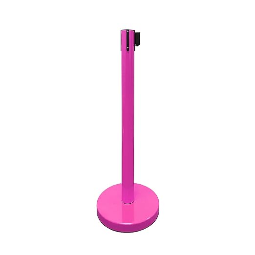 VIP Crowd Control Retractable Belt Stanchion Queue Safety Barrier Set, 36" Ht, 78" Belt + Wall Bracket (6 Magenta Pink Posts Pink Belt + SFrame + WBracket)