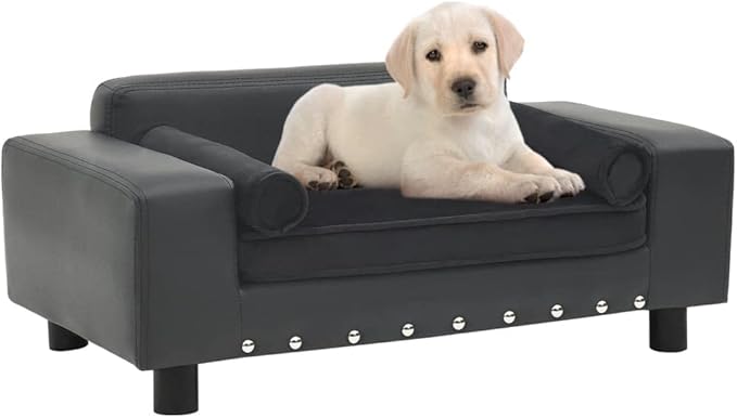 YAFF Dog Bed for Small Dogs Dark Gray Plush and Faux Leather Dog Sofa Pet Bed Puppy Bed for Cats and Small Dogs Beds Furniture 31.9"x16.9"x12.2"